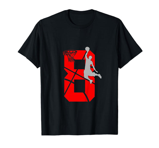 8 Year Old 8th Basketball Birthday PartyTheme Boys Girls T-Shirt