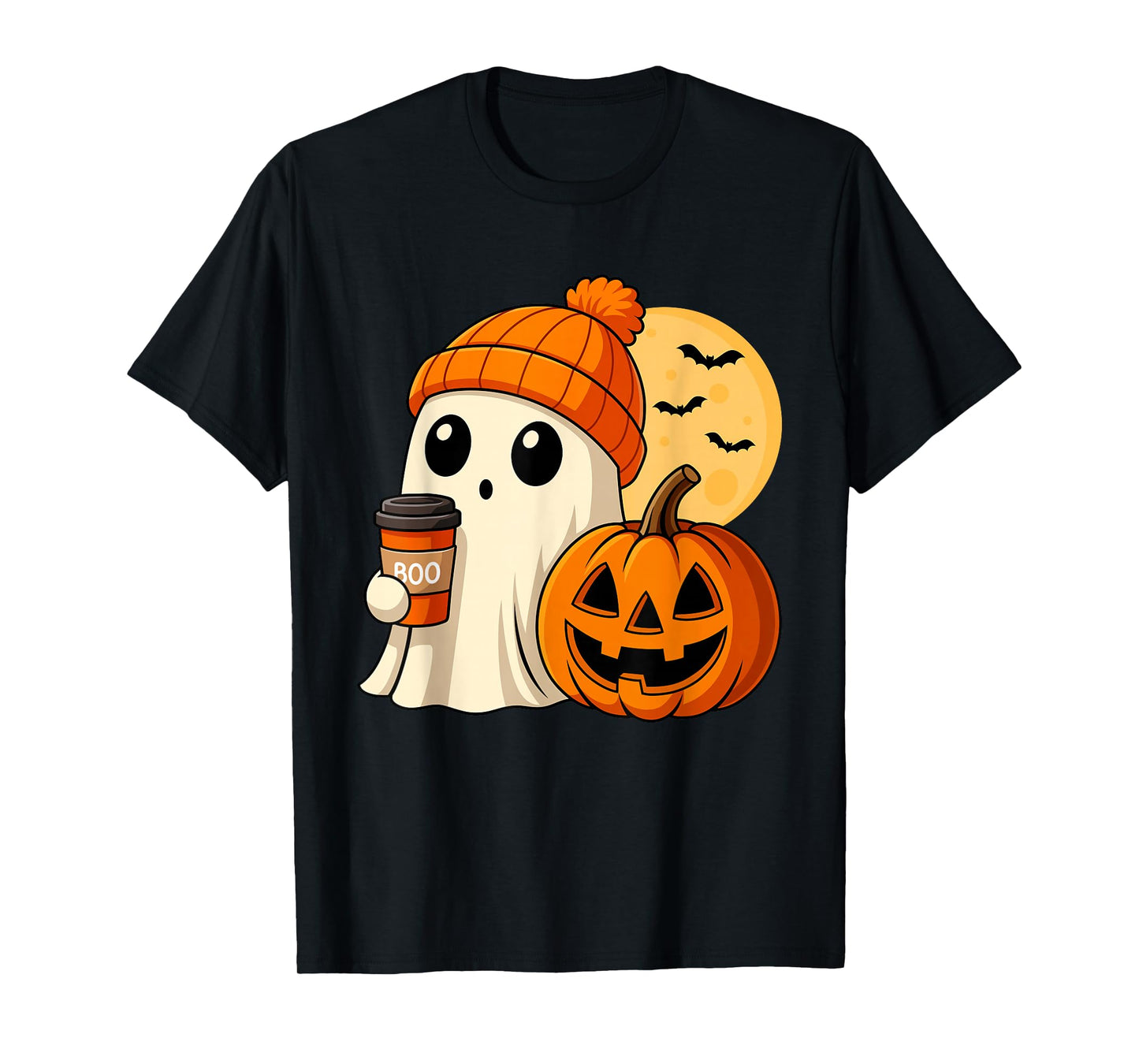 Halloween Ghost Coffee Pumpkin Spooky Season Women Kids Men T-Shirt