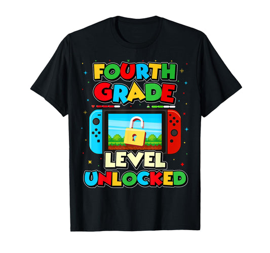 4th Grade Level Unlocked Video Gamer Boy Kids Back To School T-Shirt