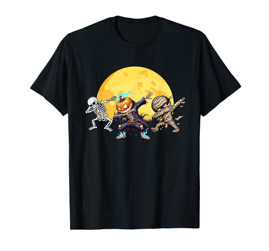 Dabbing Skeleton Mummy Spooky Squad Men Kids Boys Halloween T-Shirt