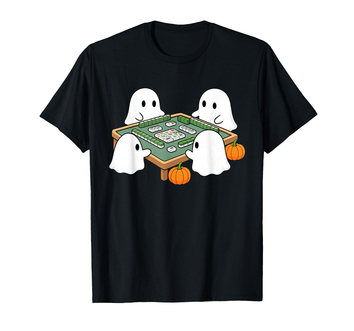 Halloween Ghost Playing Mahjong Spooky Season Game Day Fall T-Shirt