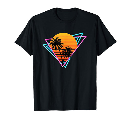 80s Retro Palm Tree Sunset Tee Nostalgic Vintage Sunset T-Shirt