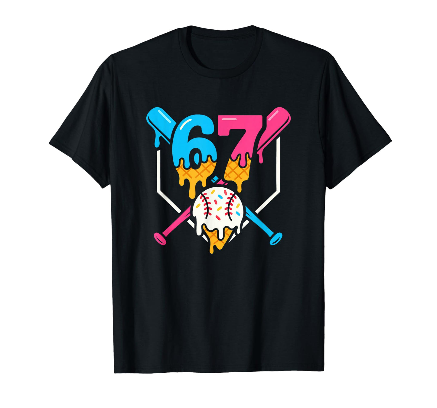 Six Seven Baseball Ice Cream Drip Cool 67 Gen Alpha Slang T-Shirt