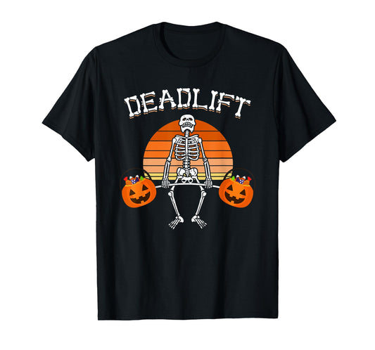 Deadlift Funny Halloween Skeleton Weight Lifting Workout T-Shirt