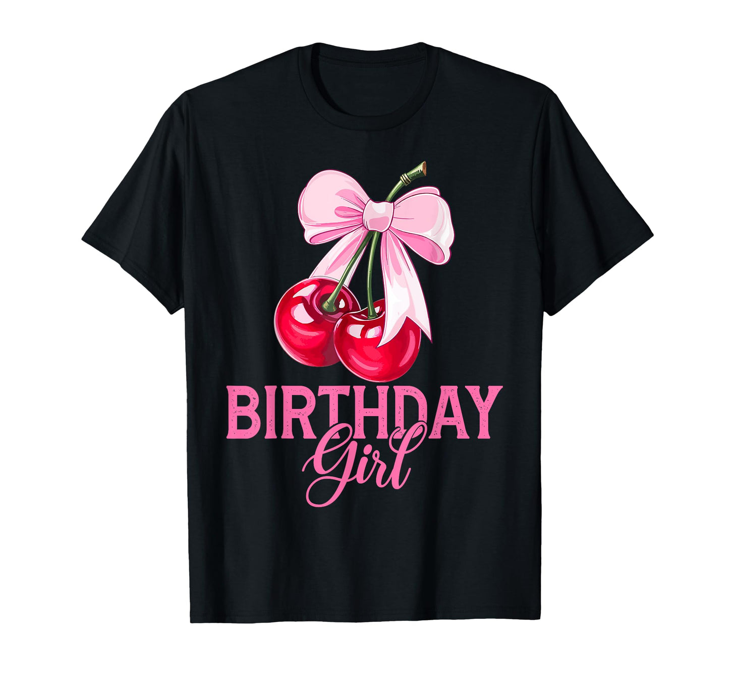 Birthday Girl Cherry Coquette Bow Cute Bday Women T-Shirt