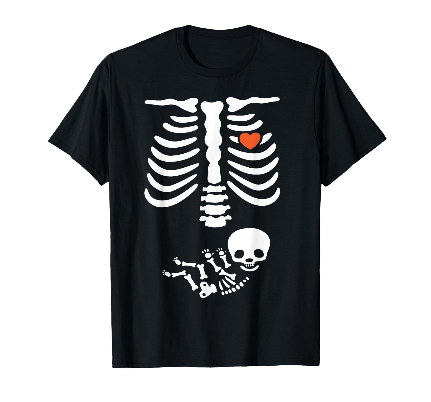 Pregnant Skeleton Rib Costume Pumpkin Halloween Women Girls T-Shirt