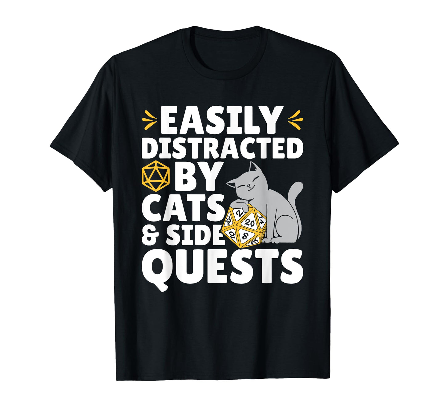 Easily Distracted Cats Side Quests Role Playing RPG Gamer T-Shirt