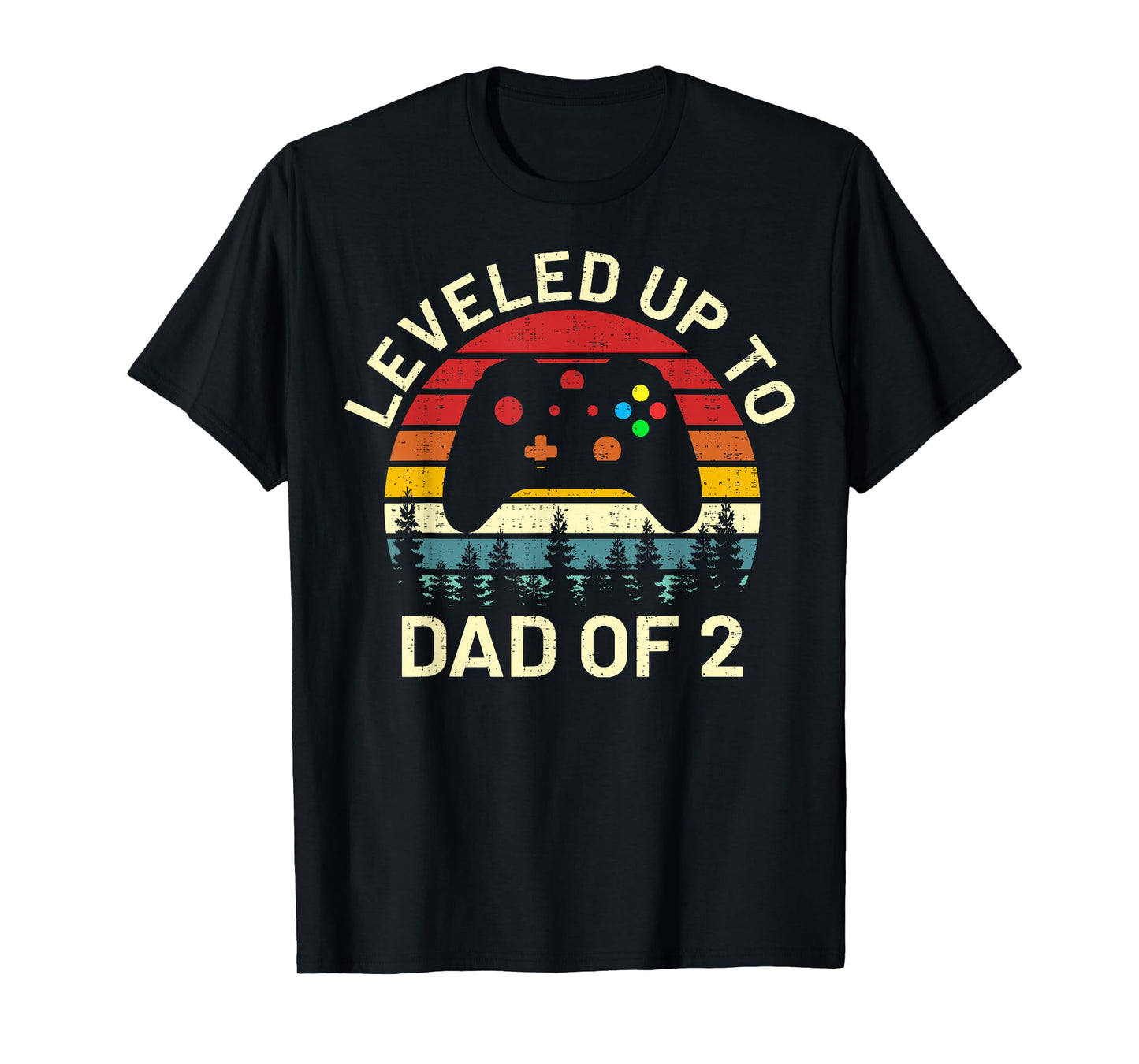 funny leveled up to dad of 2 video gamers gaming daddy art T-Shirt