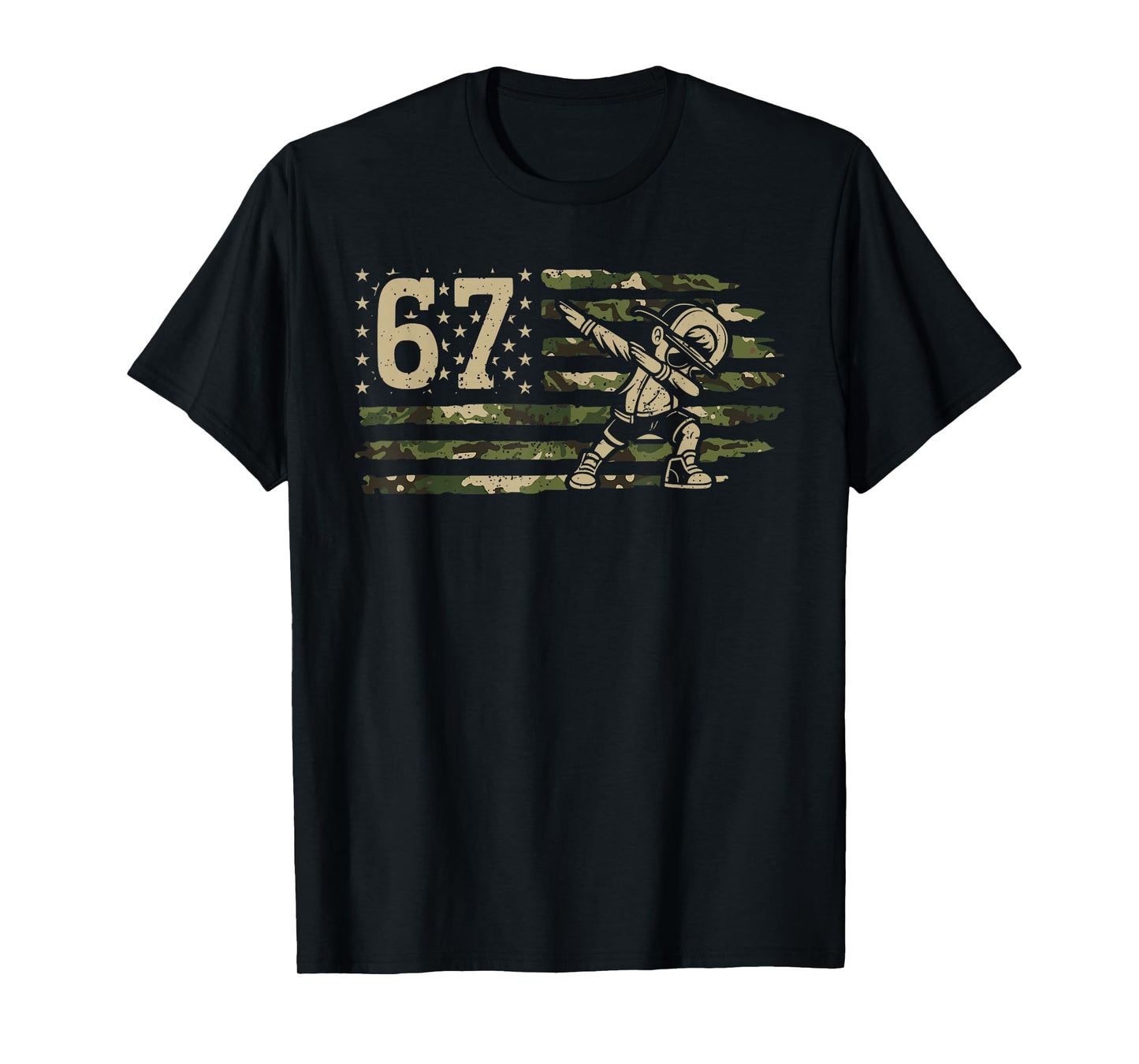 67 Meme Dabbing Boy Camo USA American Flag Six Seven Kids T-Shirt