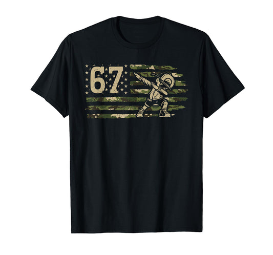 67 Meme Dabbing Boy Camo USA American Flag Six Seven Kids T-Shirt