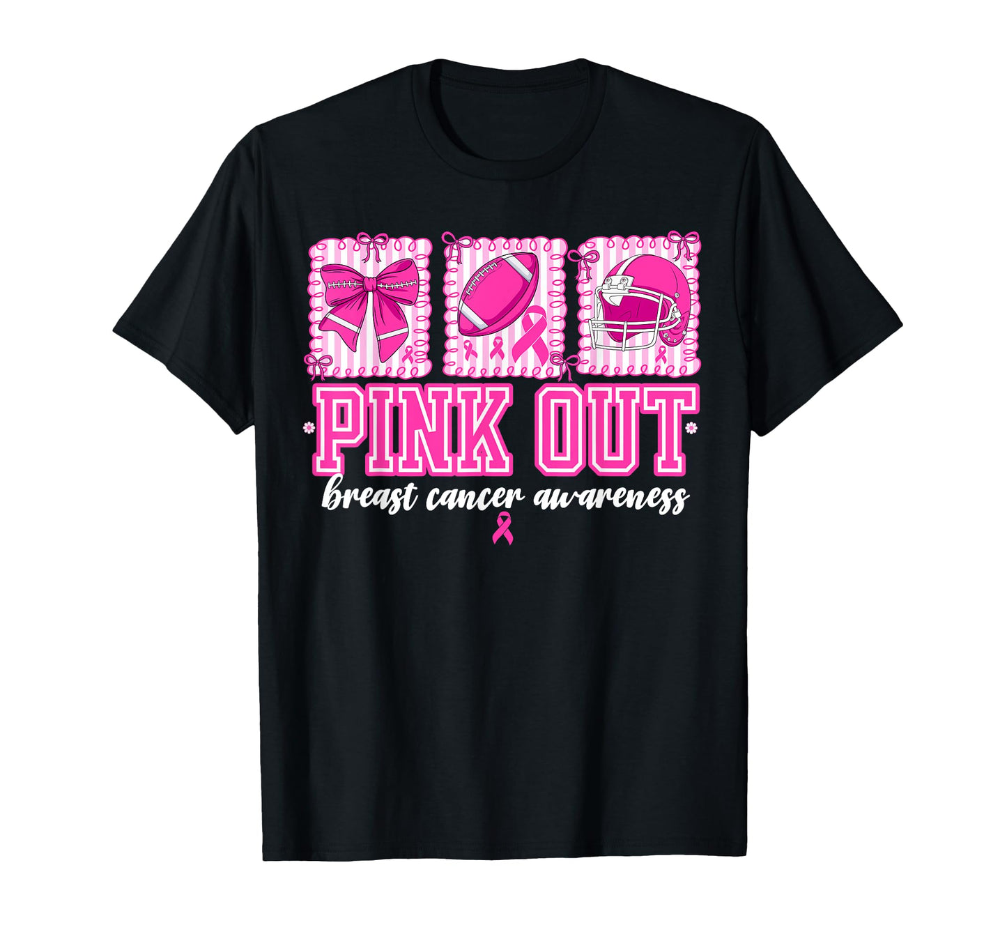 Preppy Pink Out Breast Cancer Football Coquette Bow Women T-Shirt