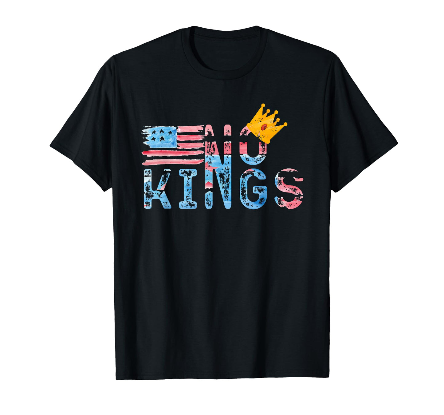 No Kings in America US Flag Vintage Women Men Funny T-Shirt