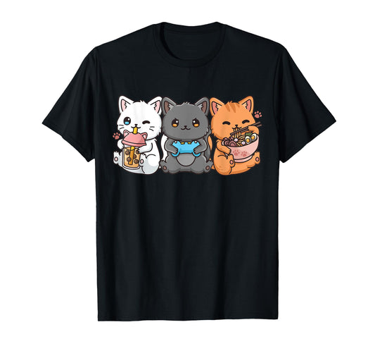 Anime Boba Tea Bubble Tea Gaming Gamer Ramen Cat T-Shirt