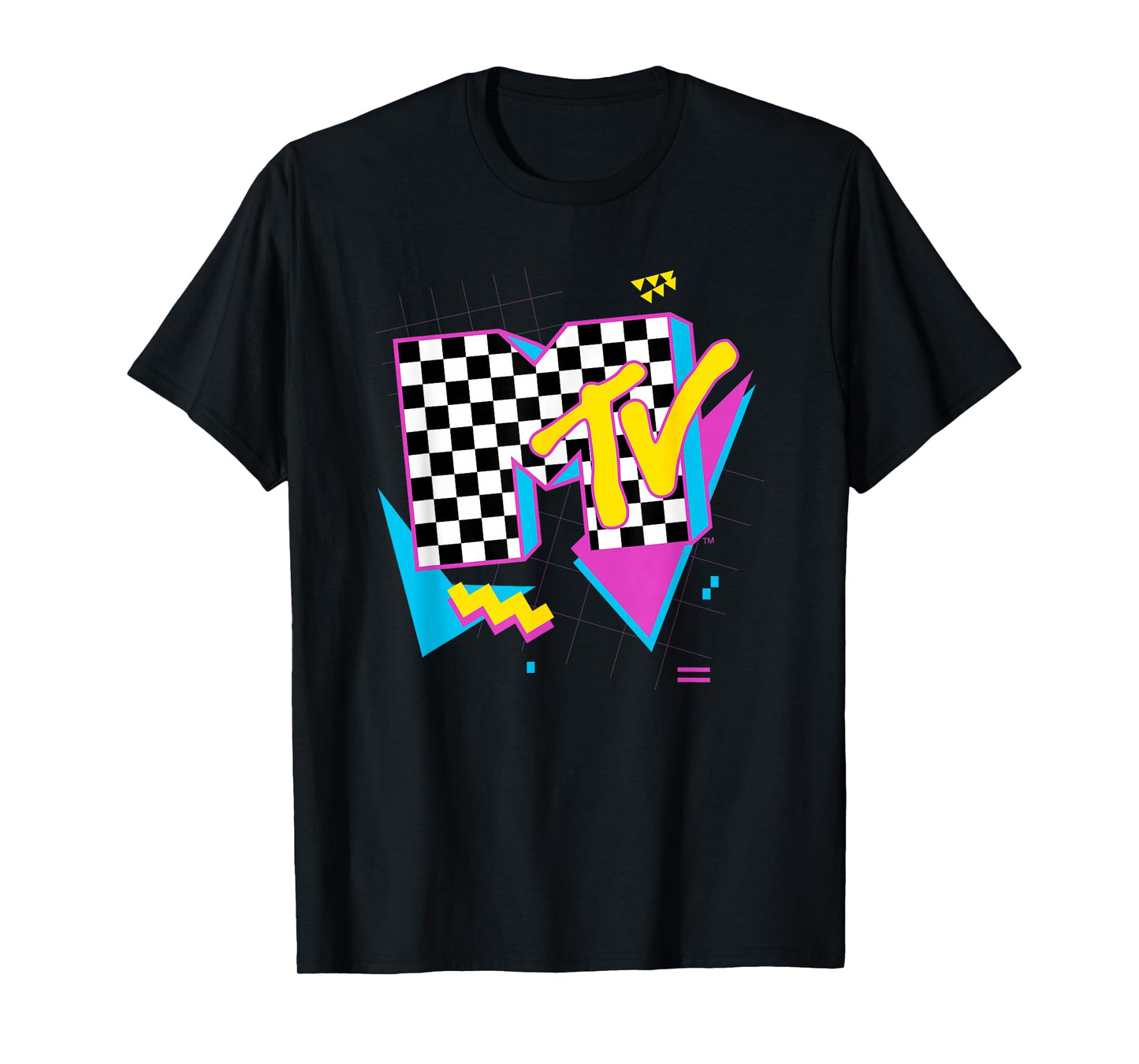MTV Retro Checkered Neon Shapes Music Television T-Shirt