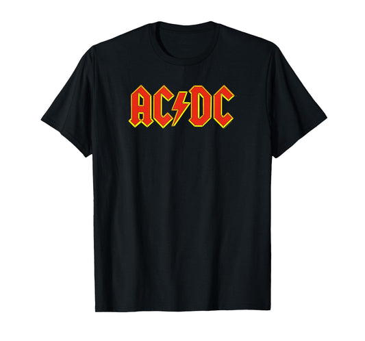 AC/DC Rock Music Band Yellow Outline Red Logo T-Shirt