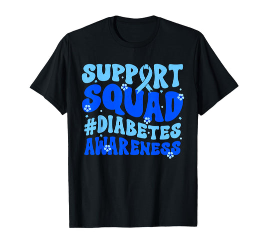 Groovy Support Squad Blue Ribbon Diabetes Awareness Month T-Shirt