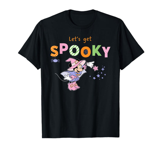 Disney Minnie Mouse "Let's Get Spooky" Cute Halloween Witch T-Shirt