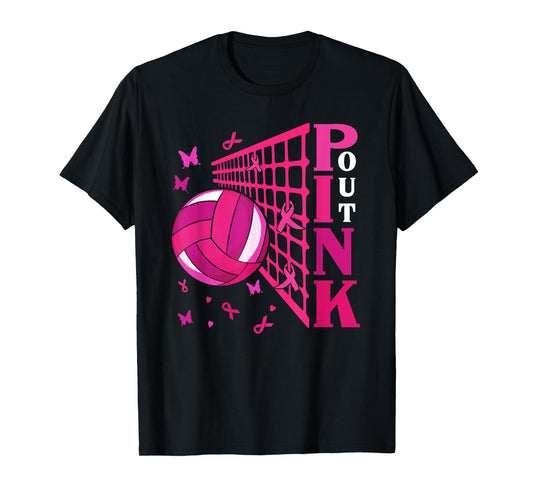 Cute Pink Out Volleyball Breast Cancer Awareness Pink Ribbon T-Shirt