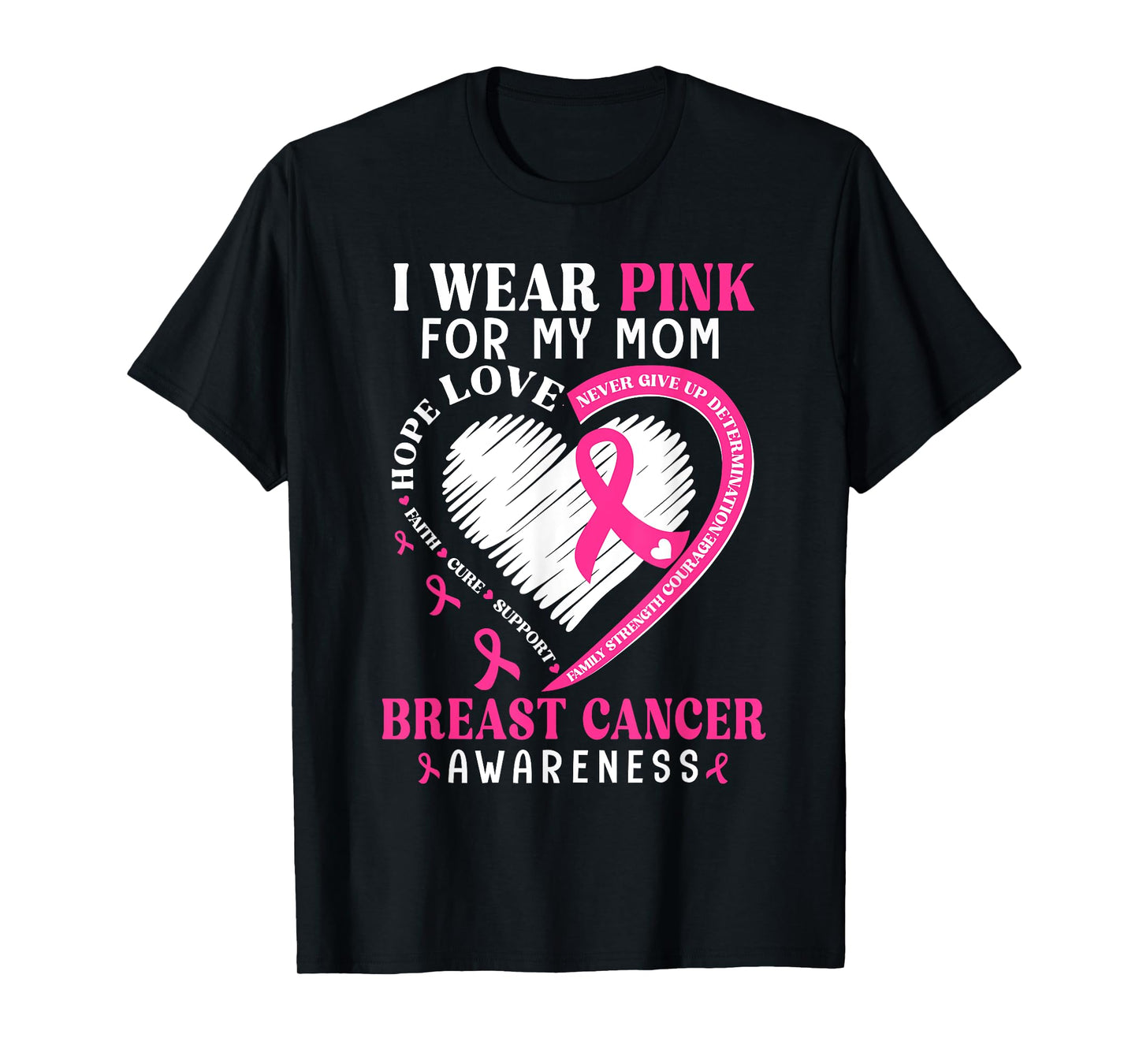I Wear Pink for My Mom Pink Ribbon Breast Cancer Awareness T-Shirt