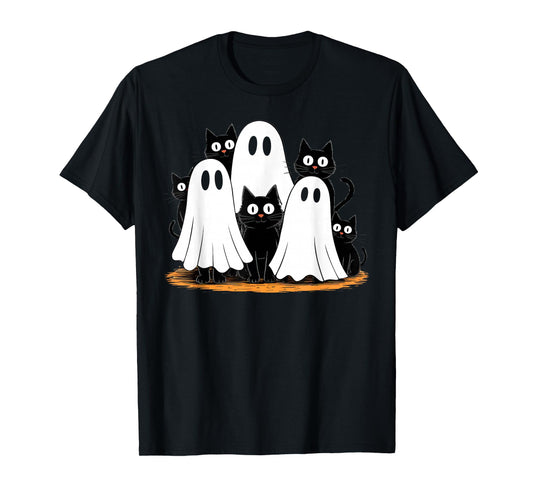 Cute Ghost Black Cat Halloween Costume Men Women Spooky Cat T-Shirt