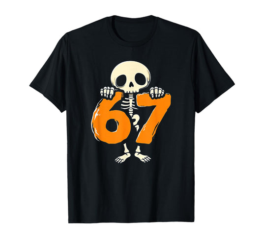 67 Halloween Brainrot Meme 6 7 Numbers Six Seven Skeleton T-Shirt