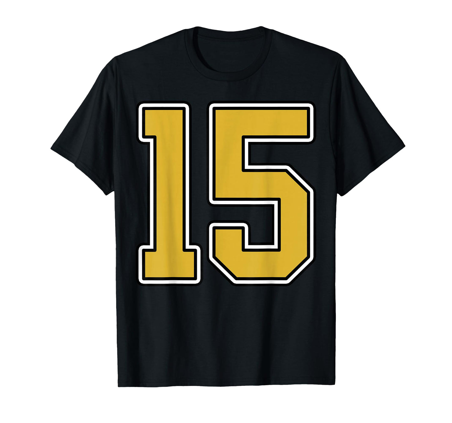 Old Gold Black White Sports Number 15 Jersey Uniform Player T-Shirt