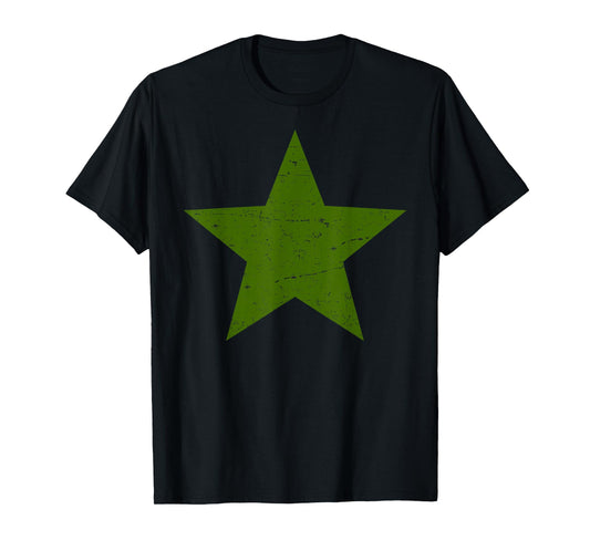 Grunge Alternative Distressed Red Star 90s rock music Green T-Shirt