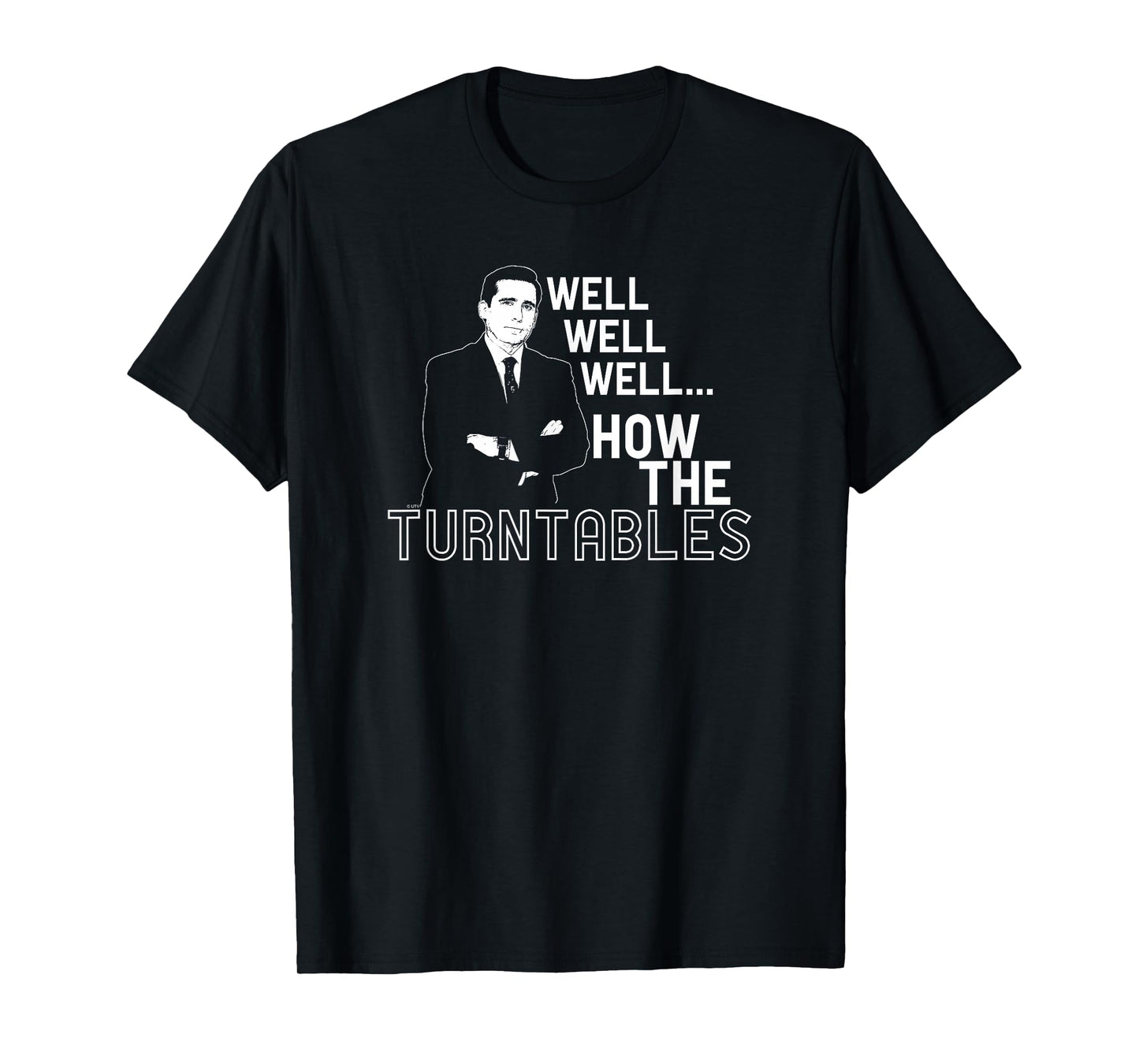 The Office Unisex-Adults T-Shirt, Black, Small, Short Sleeve, Modern Classic, Letter Print, Crew Neck, Ribbed Cuff, Officially Licensed Design with 'How the Turntables' Quote