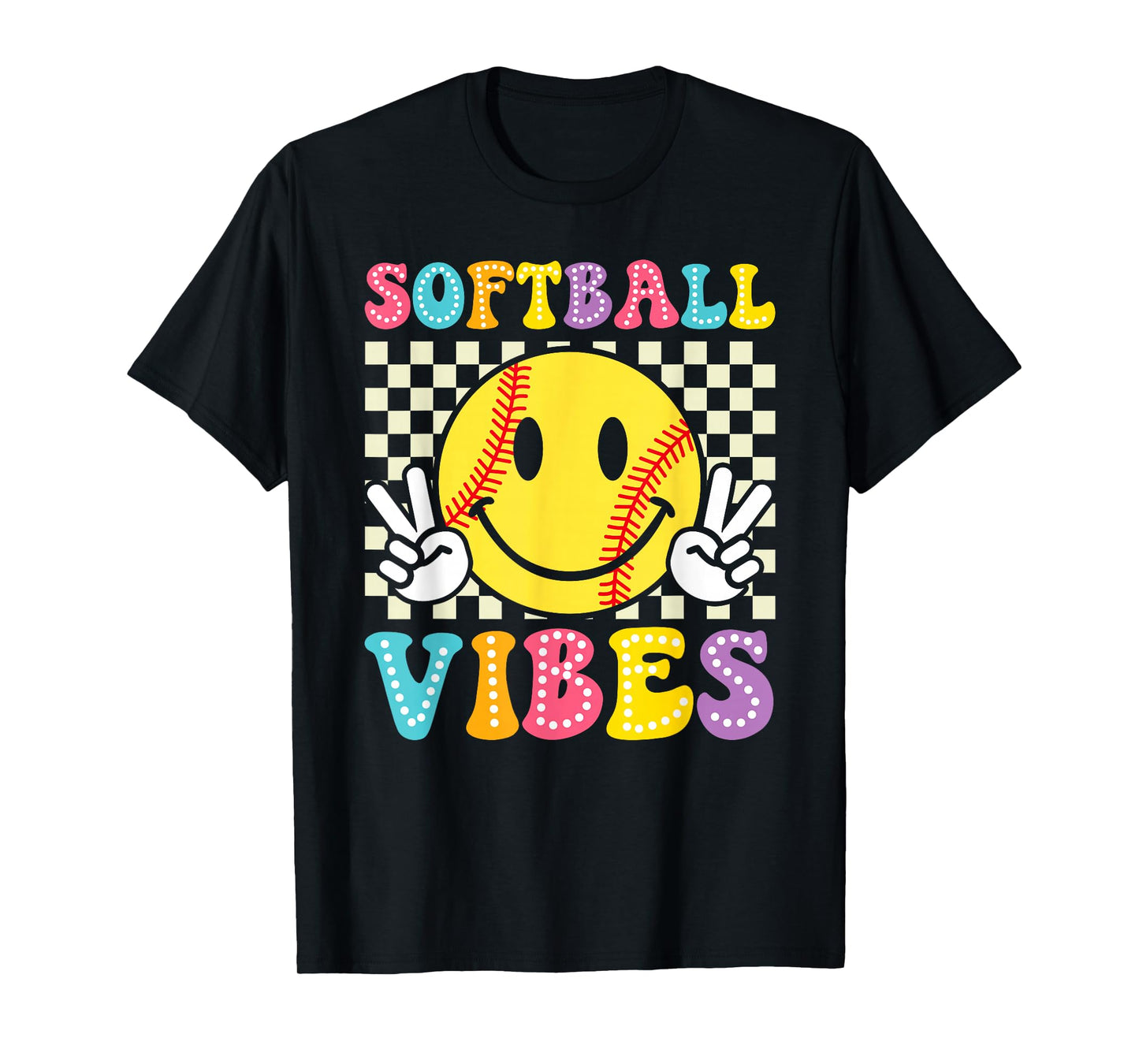 Softball Vibes Softball Retro Groovy Game Day Girls Women T-Shirt