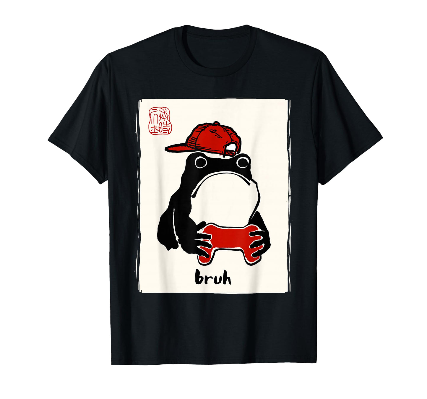 Grumpy Frog Gamer Bruh Ink Painting Japanese Funny Gamer T-Shirt