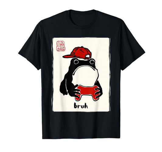 Grumpy Frog Gamer Bruh Ink Painting Japanese Funny Gamer T-Shirt