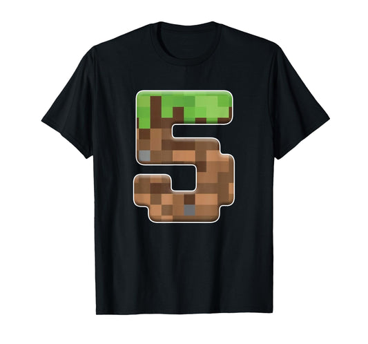 5th Birthday Boy 5 Years Old Bday Boy Game Pixel Number T-Shirt