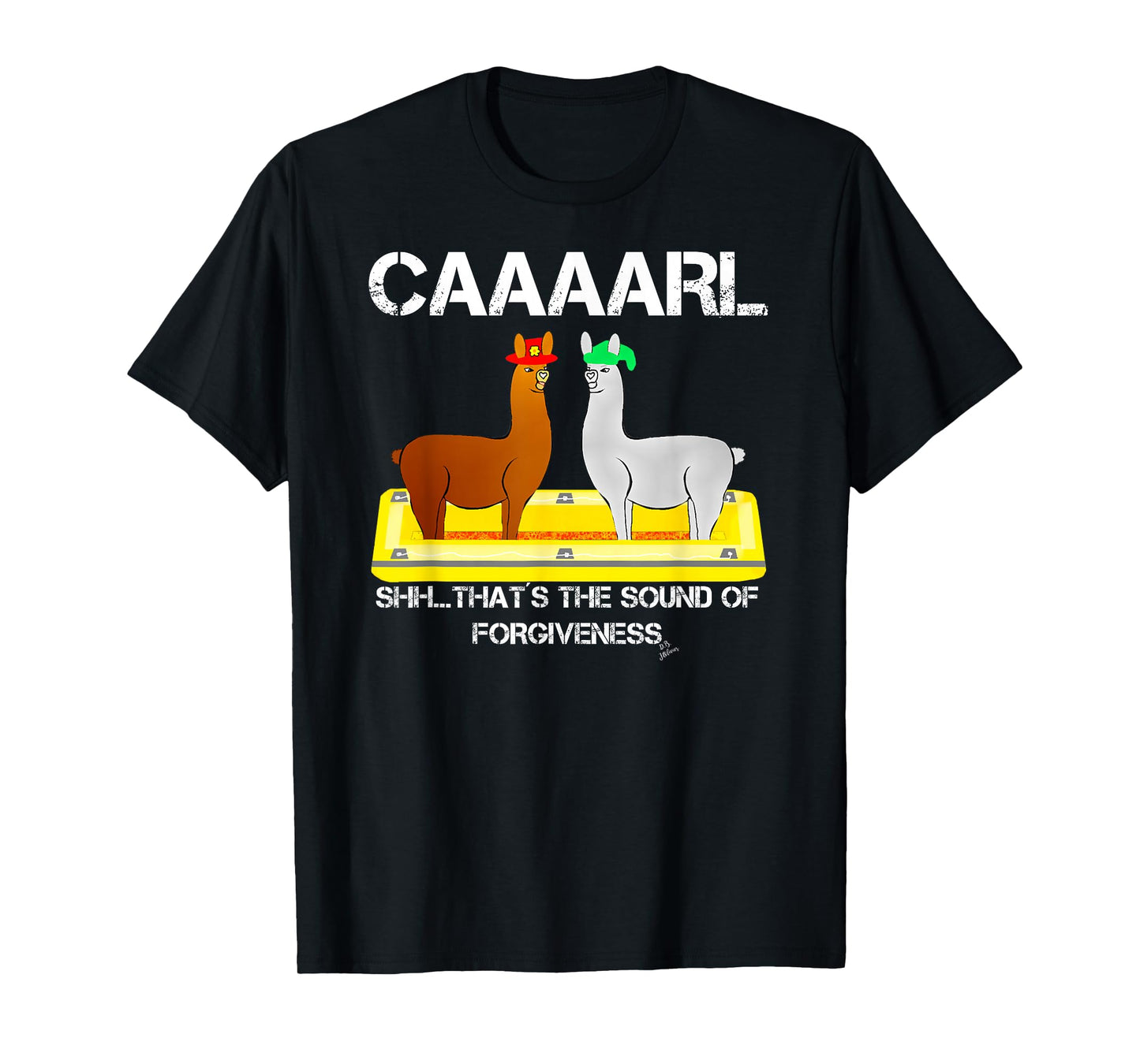 Lamas mit Hten T-shirt Kollektion by Jean Olivier - Unisex-Adults Sound of Forgiveness Funny Llama T-Shirt - Black, Small