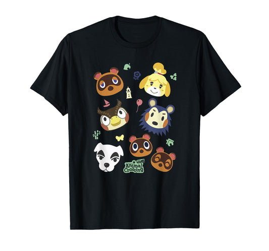 Animal Crossing Cute Pet Friends Nintendo Big Face Jumble T-Shirt