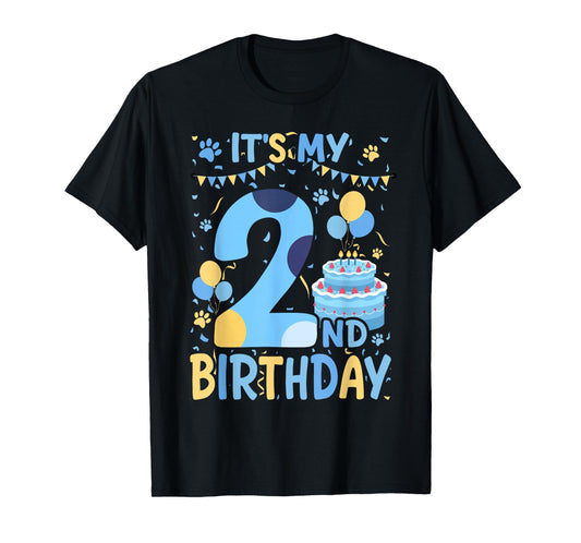 2nd Birthday Boy Blue Dog Theme Party Two Cool 2 Year Old T-Shirt