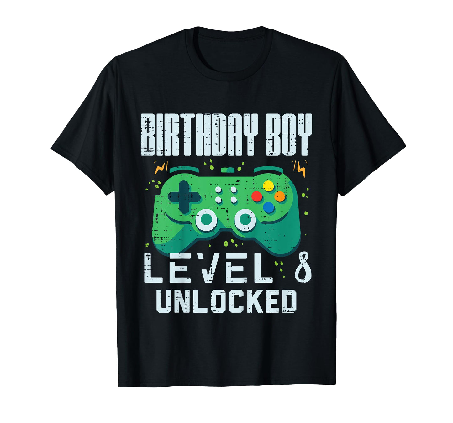 Kids Birthday Boy Level 8 Unlocked Gamer Controller 8th Bday Boys T-Shirt
