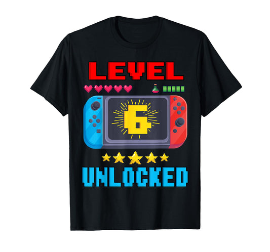 6th Birthday Boy Level 6 Unlocked Video Gamer Birthday T-Shirt