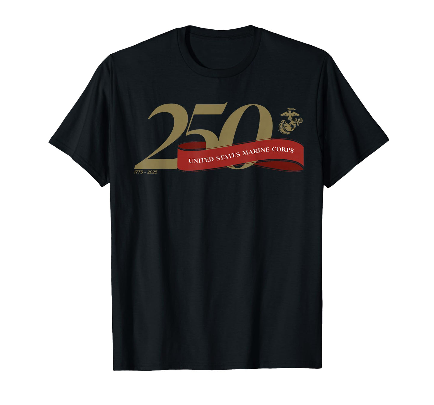 United States Marine Corps 250th Birthday Gold Logo T-Shirt