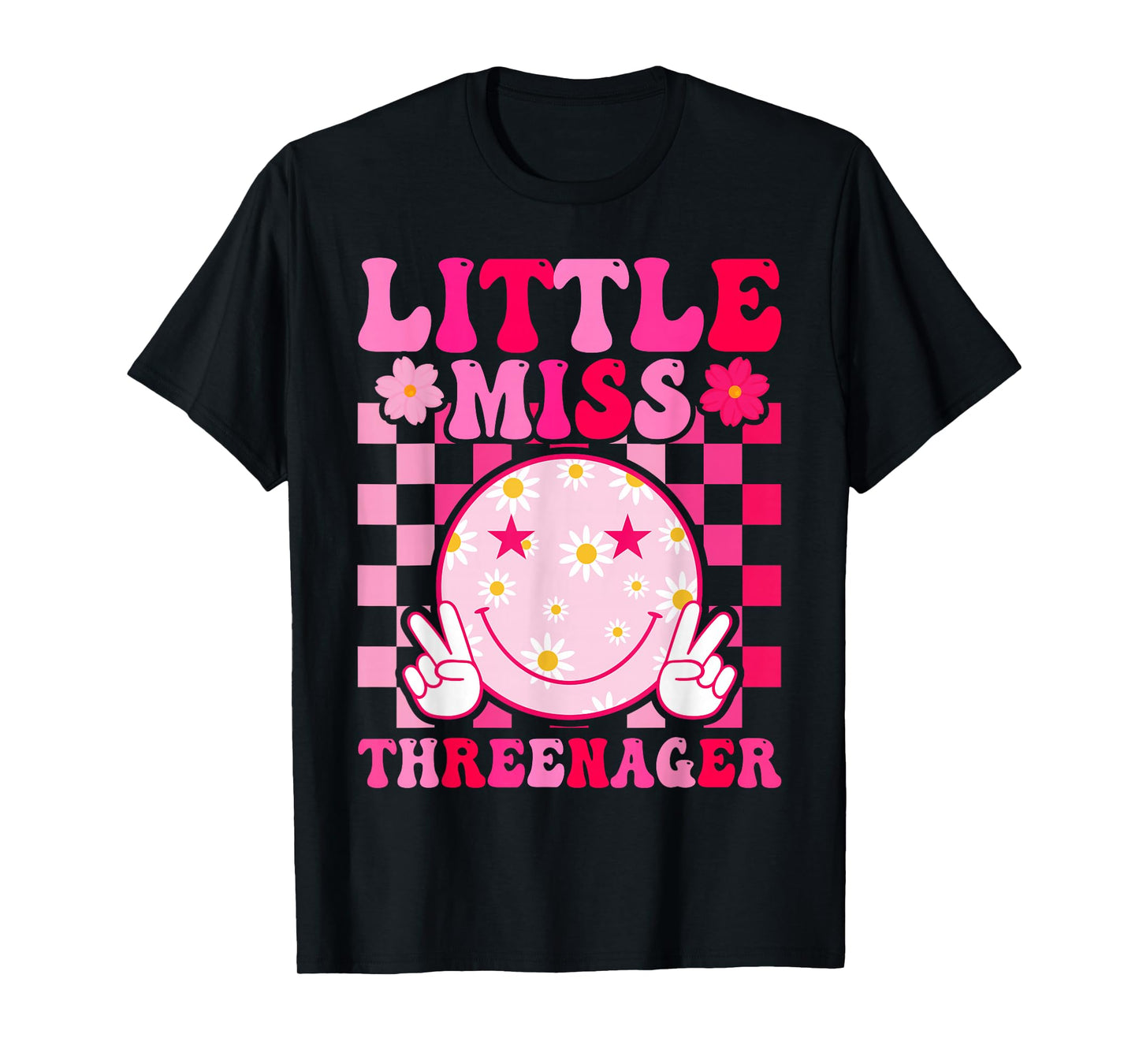 Little Miss Threenager 3rd Birthday Girl Outfit Retro Flower T-Shirt