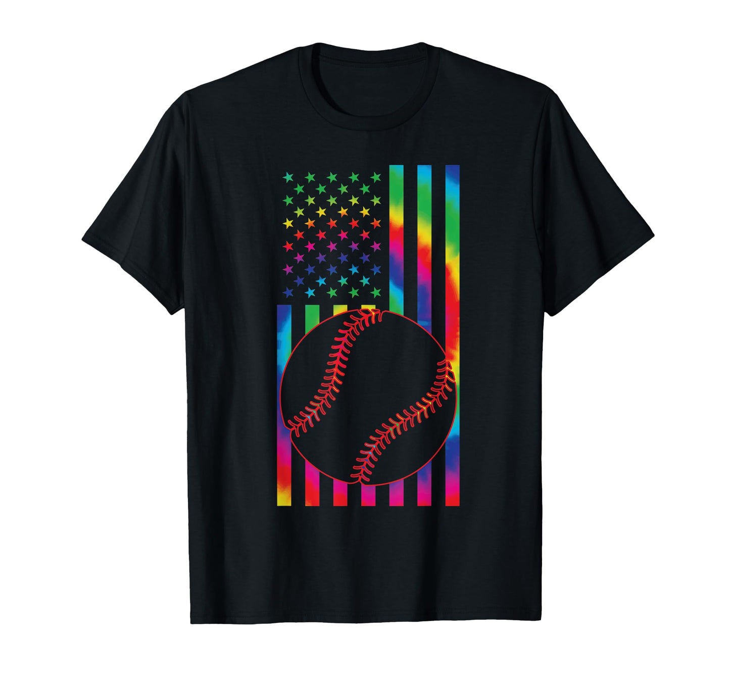 ball of Baseball Tie dye American Flag baseball sport T-Shirt