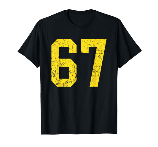 Distressed Bright Gold Number 67 Jersey Player Uniform #67 T-Shirt