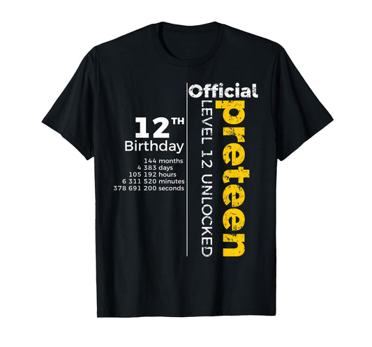 12th Birthday - Official Preteen Level 12 Unlocked Funny T-Shirt