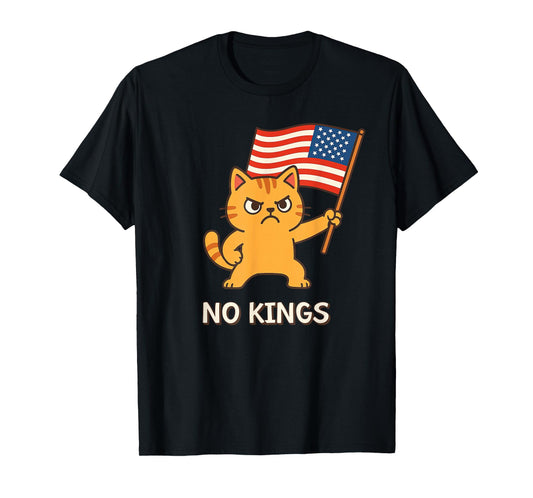 American Flag Upside Down Cat No Kings T-Shirt