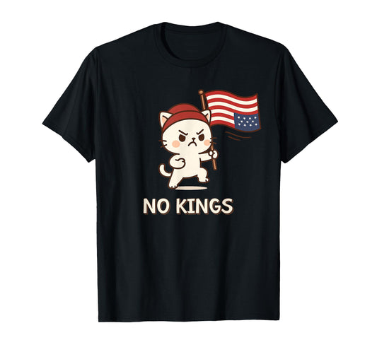American Flag Upside Down Chibi Cat No Kings T-Shirt