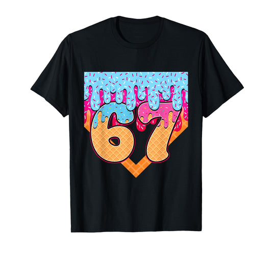 67 Ice Cream Drip Meme Six Seven Gen Alpha Slang T-Shirt