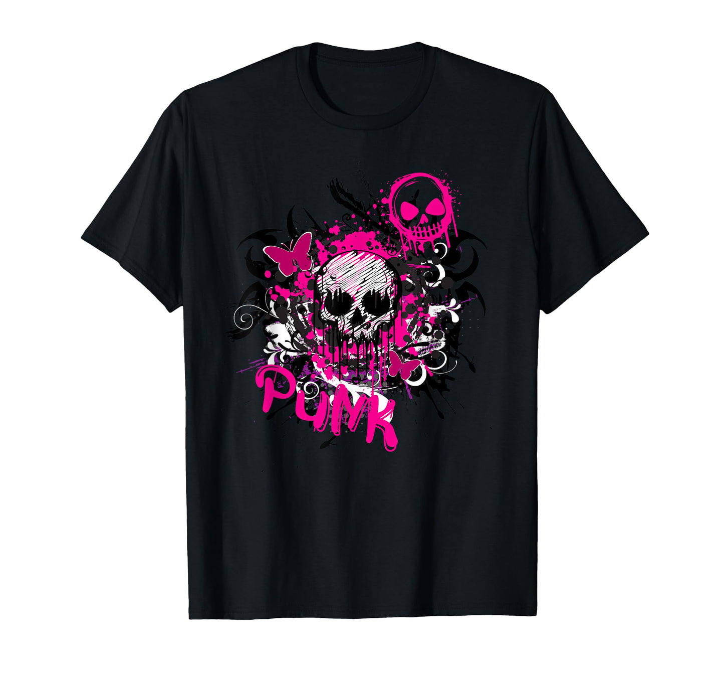 Pink skull y2k 2000s emo punk rock scene kid goth graphic T-Shirt