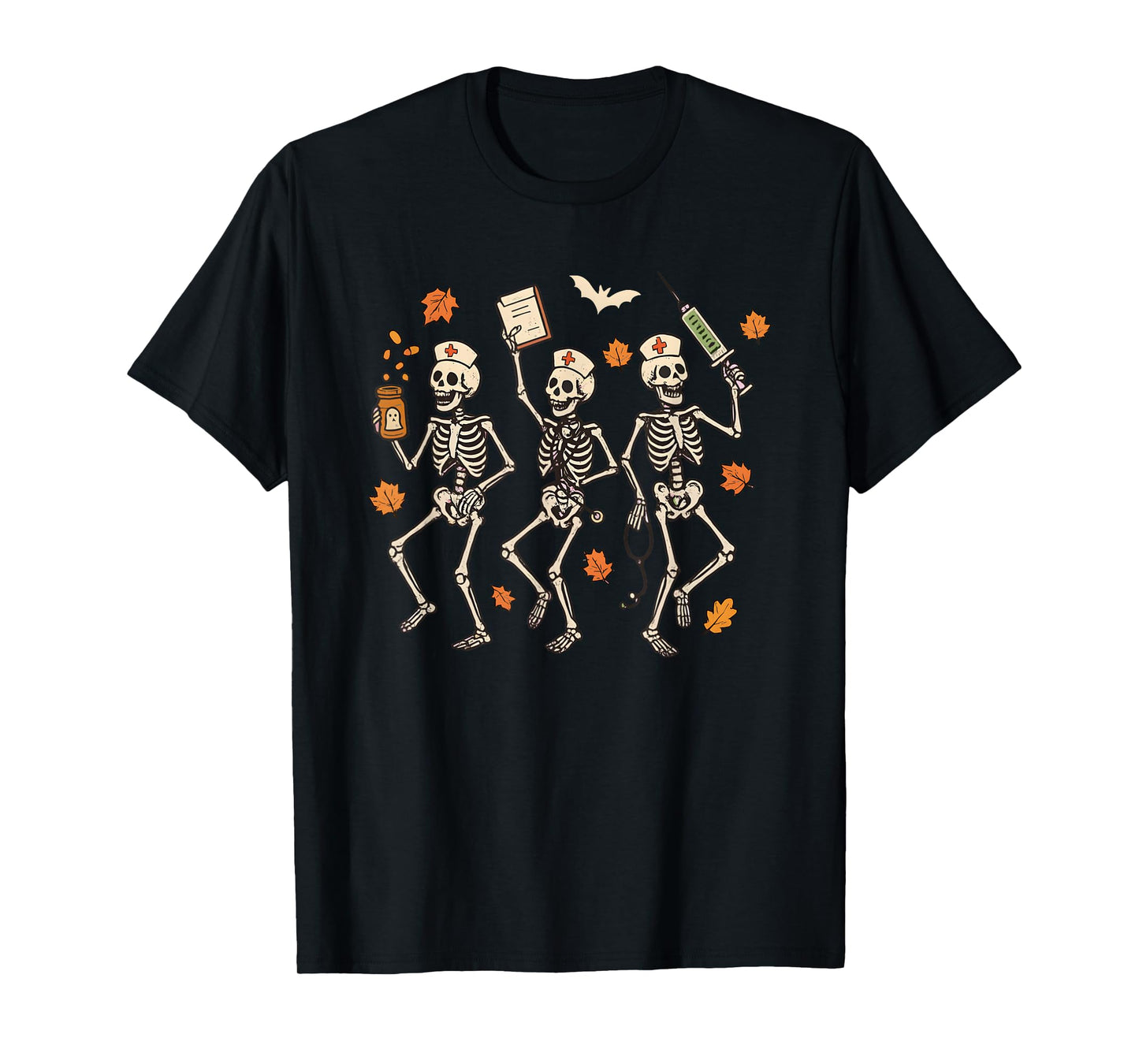 Skeleton Dancing Nurse Halloween Skull Nurse ER Fall Vibes T-Shirt
