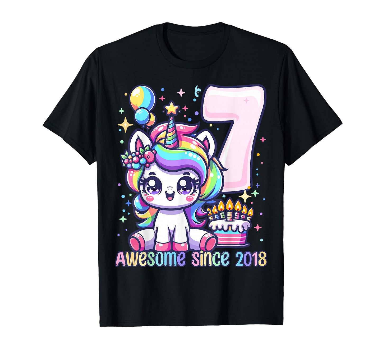 Unicorn 7th Birthday 7 Year Old Unicorn Party Girls Outfit T-Shirt