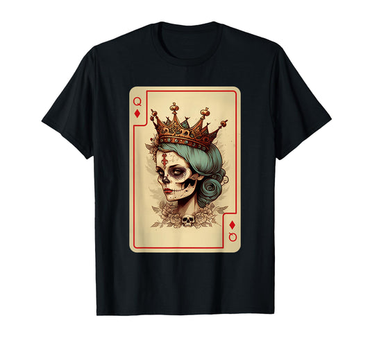 Diamond Queen Gothic Poker Card Game Creepy Queen of Diamond T-Shirt