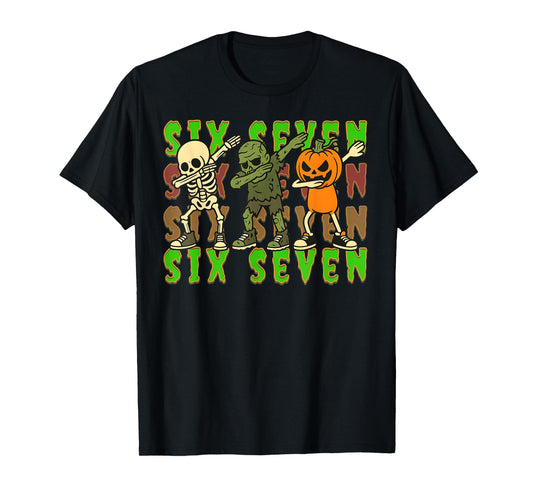 67 Halloween Meme Six Seven Dabbing Skeleton Zombie Pumpkin T-Shirt